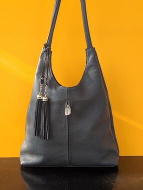 Genuine Leather Classic Black Leather Hobo Bag with Tassel Size 15+13+3.5